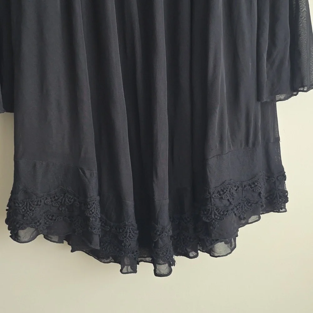 Altar'd State Black Crochet Lace Bell Sleeve Boho Mini Dress - Picture 5 of 13
